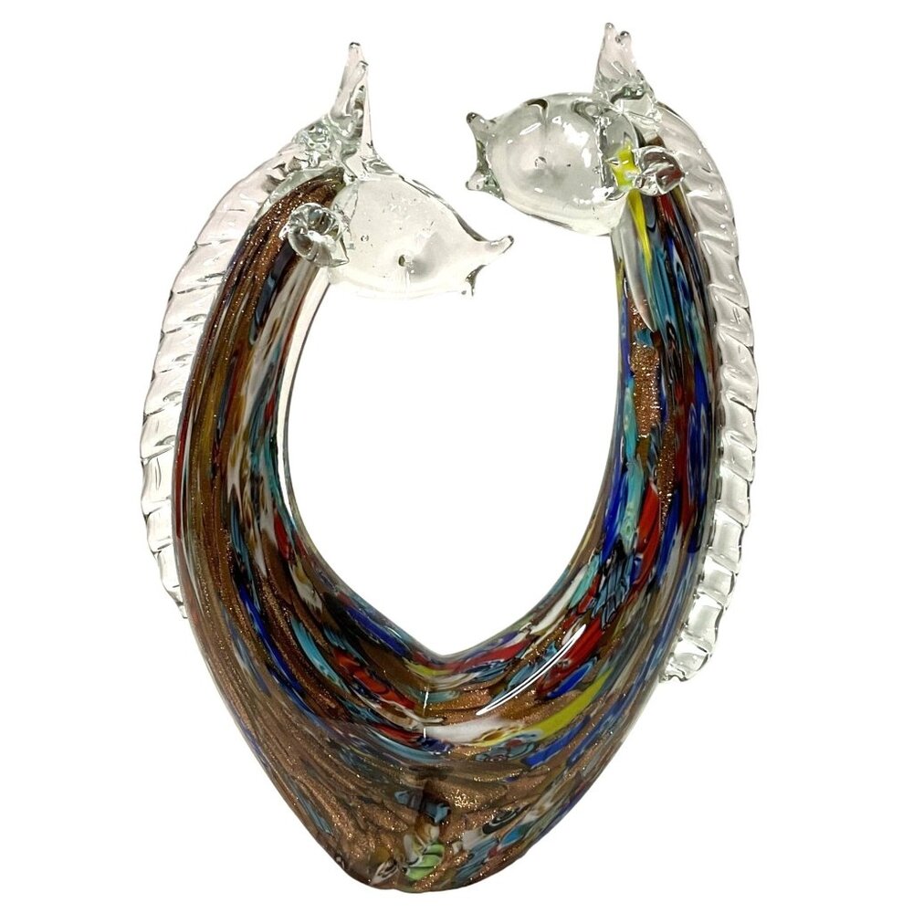 Large Giraffe Art Glass Sculpture Multicolor Millefiori Double Headed Stretched